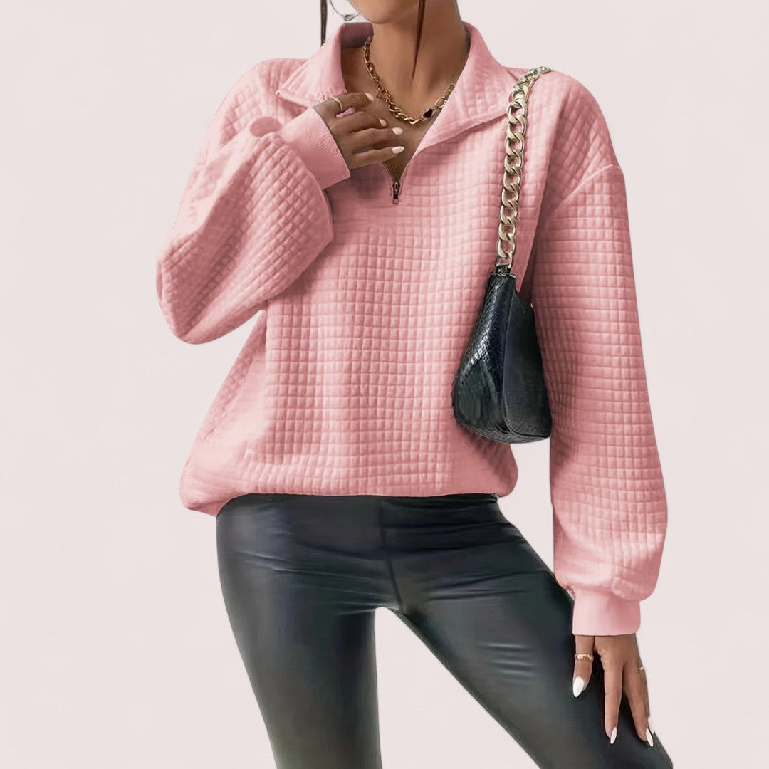Elira Stockholm™ | Chic Vaffletröja med Dragkedja