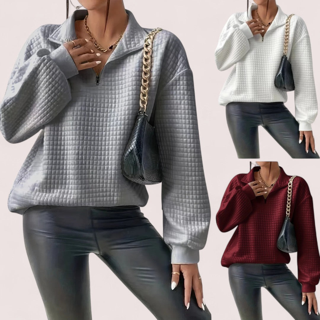 Elira Stockholm™ | Chic Vaffletröja med Dragkedja