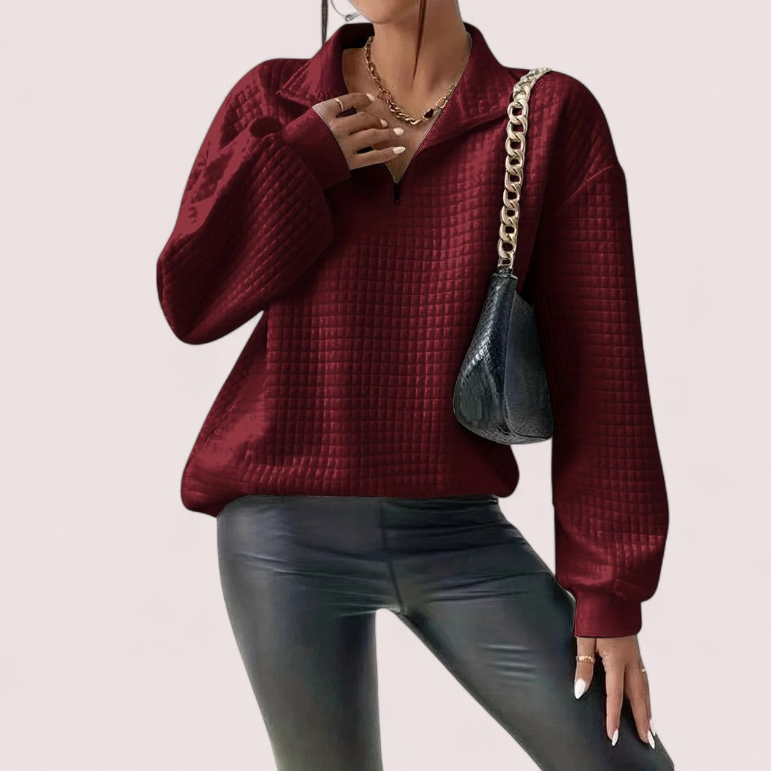 Elira Stockholm™ | Chic Vaffletröja med Dragkedja
