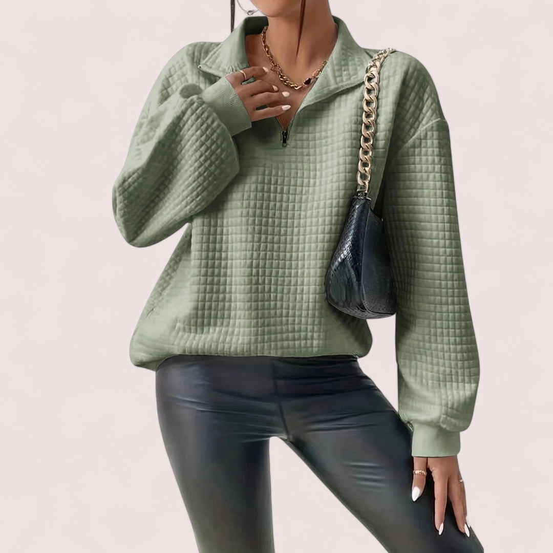 Elira Stockholm™ | Chic Vaffletröja med Dragkedja