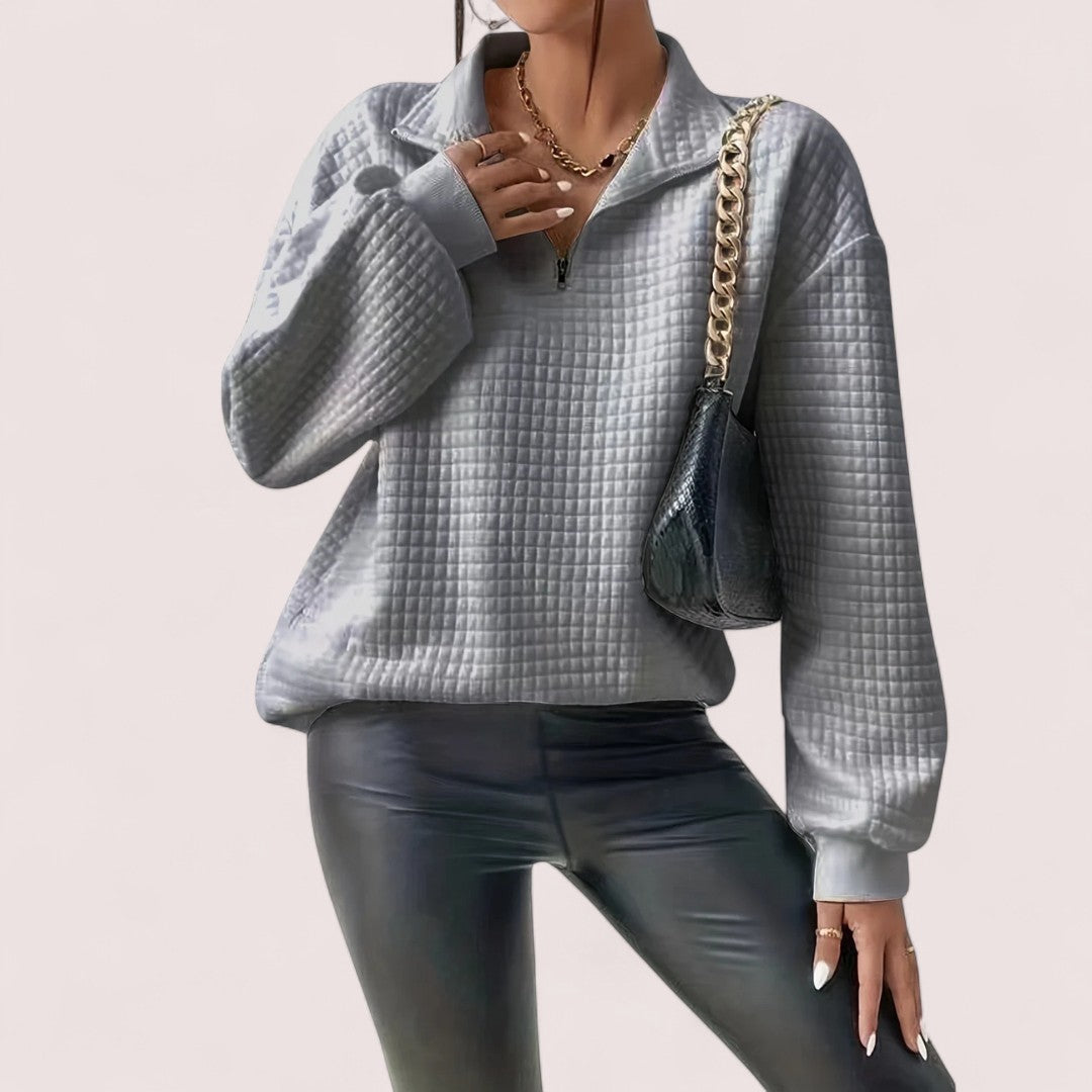 Elira Stockholm™ | Chic Vaffletröja med Dragkedja