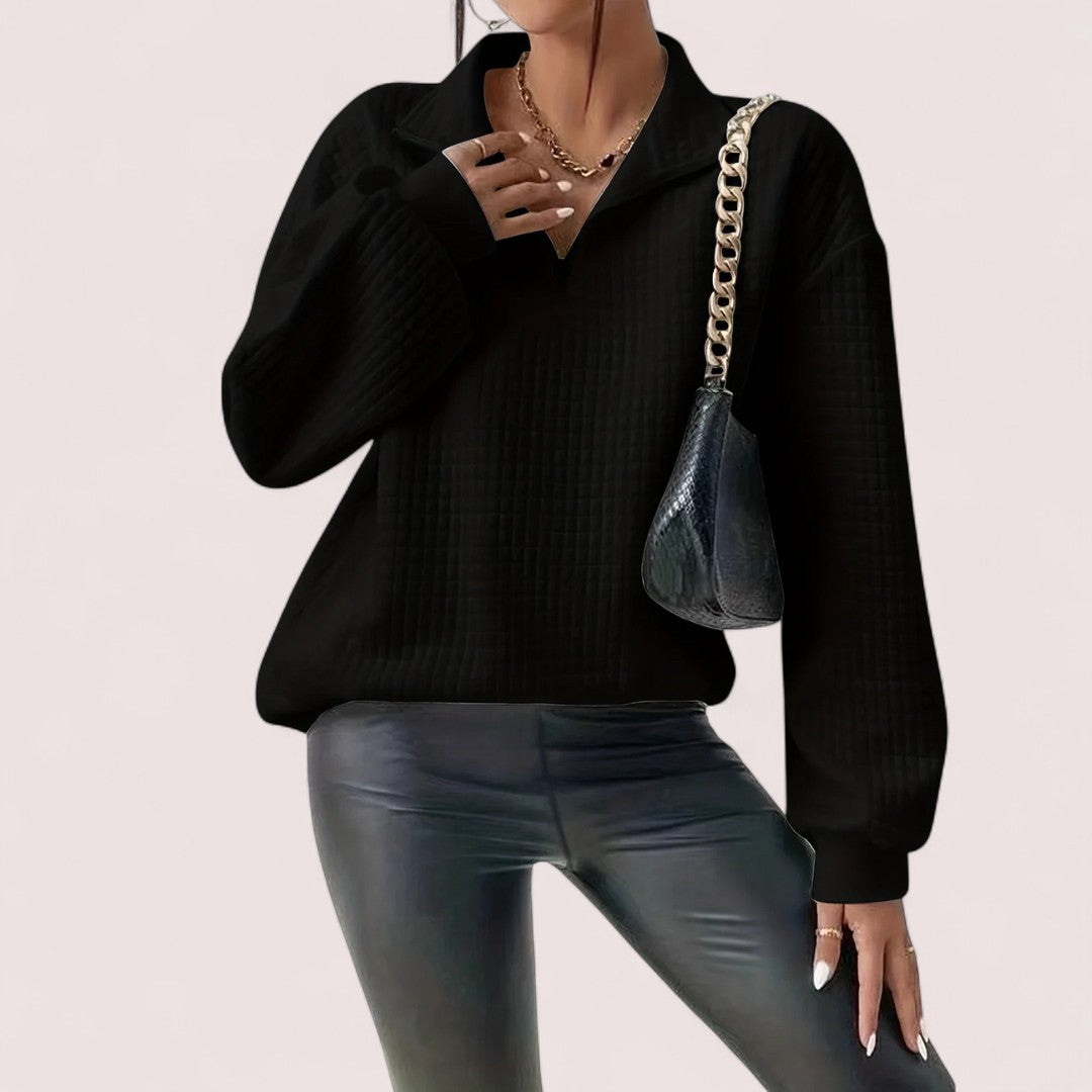 Elira Stockholm™ | Chic Vaffletröja med Dragkedja