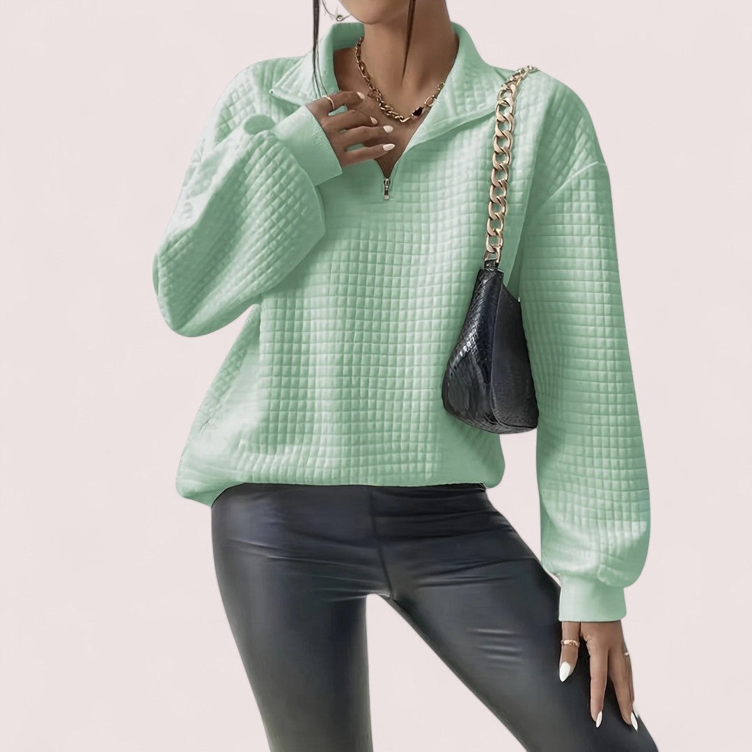 Elira Stockholm™ | Chic Vaffletröja med Dragkedja